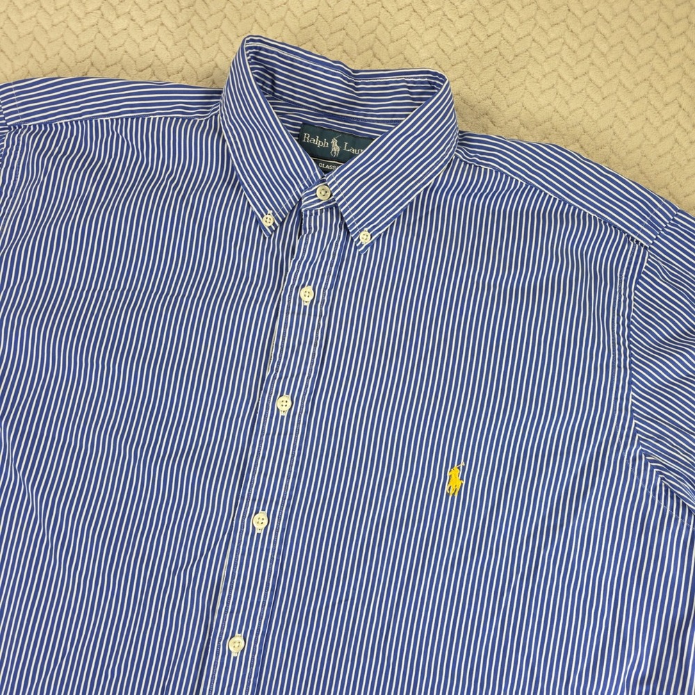 Ralph Lauren Mens XLT Tall Classic Fit Blue White Striped Button Down Shirt
